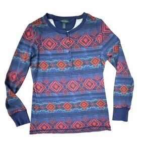 LRL Ralph Lauren Southwestern Aztec Shirt Medium Blue Red Cotton Western Cowgirl